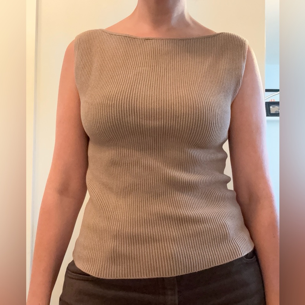 Abercrombie & Fitch Ribbed Knit Tank Top - Taupe